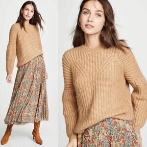 Ulla Johnson Kitty Baby Alpaca Chunky Knit Pullover Sweater Tan Brown Size M